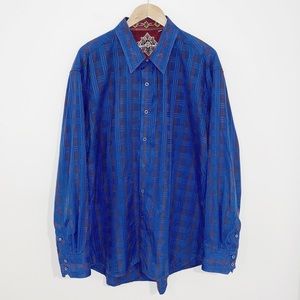 ROBERT GRAHAM Button Down Shirt Royal Blue With Orange Pinstripes